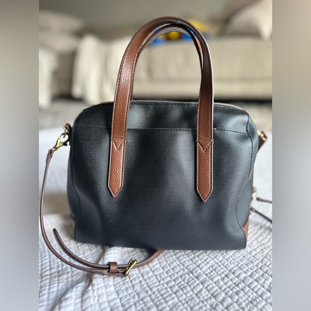 FOSSIL Sydney Satchel Black and Brown Women's crossbody tote